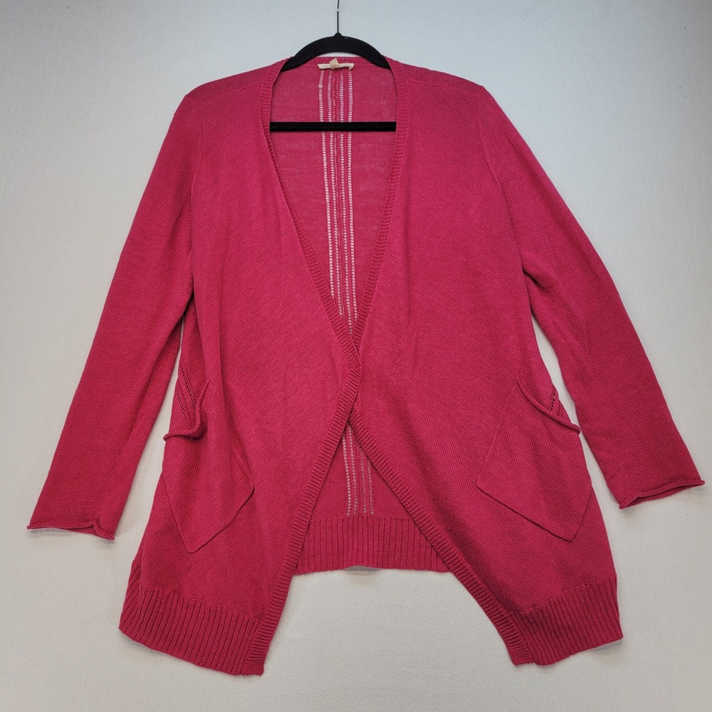 Eileen Fisher Cardigan Womens PS Pink Linen Open Front Long Sleeve Sweater